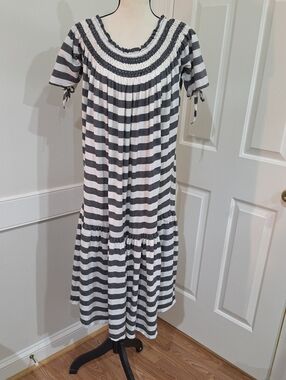 Anaak Luxury Bohemian Signature Hand-Loomed Gauze Striped Smocked Dress - Size 2